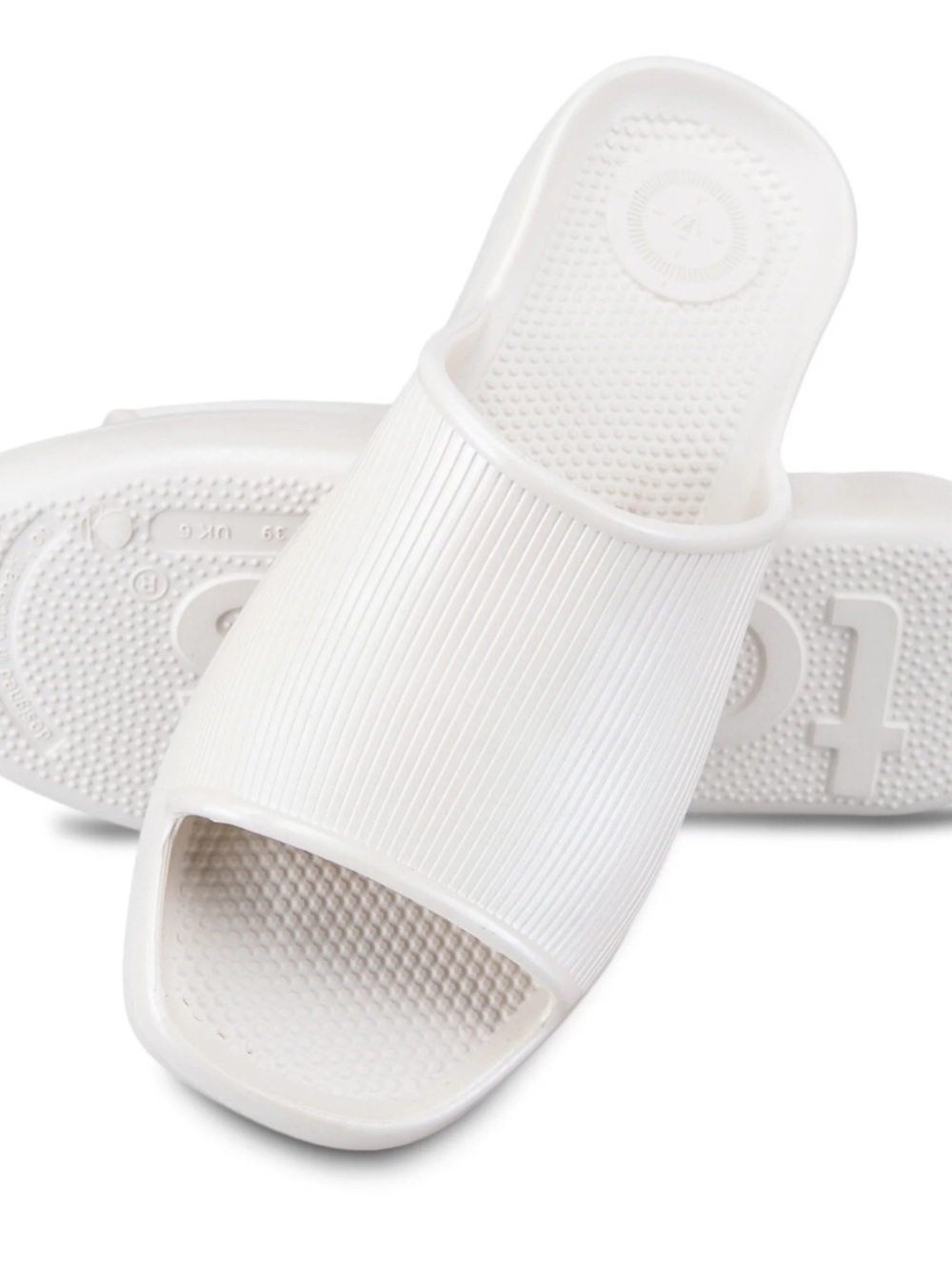 totes White Ribbed Open-Toe Slide Clogs